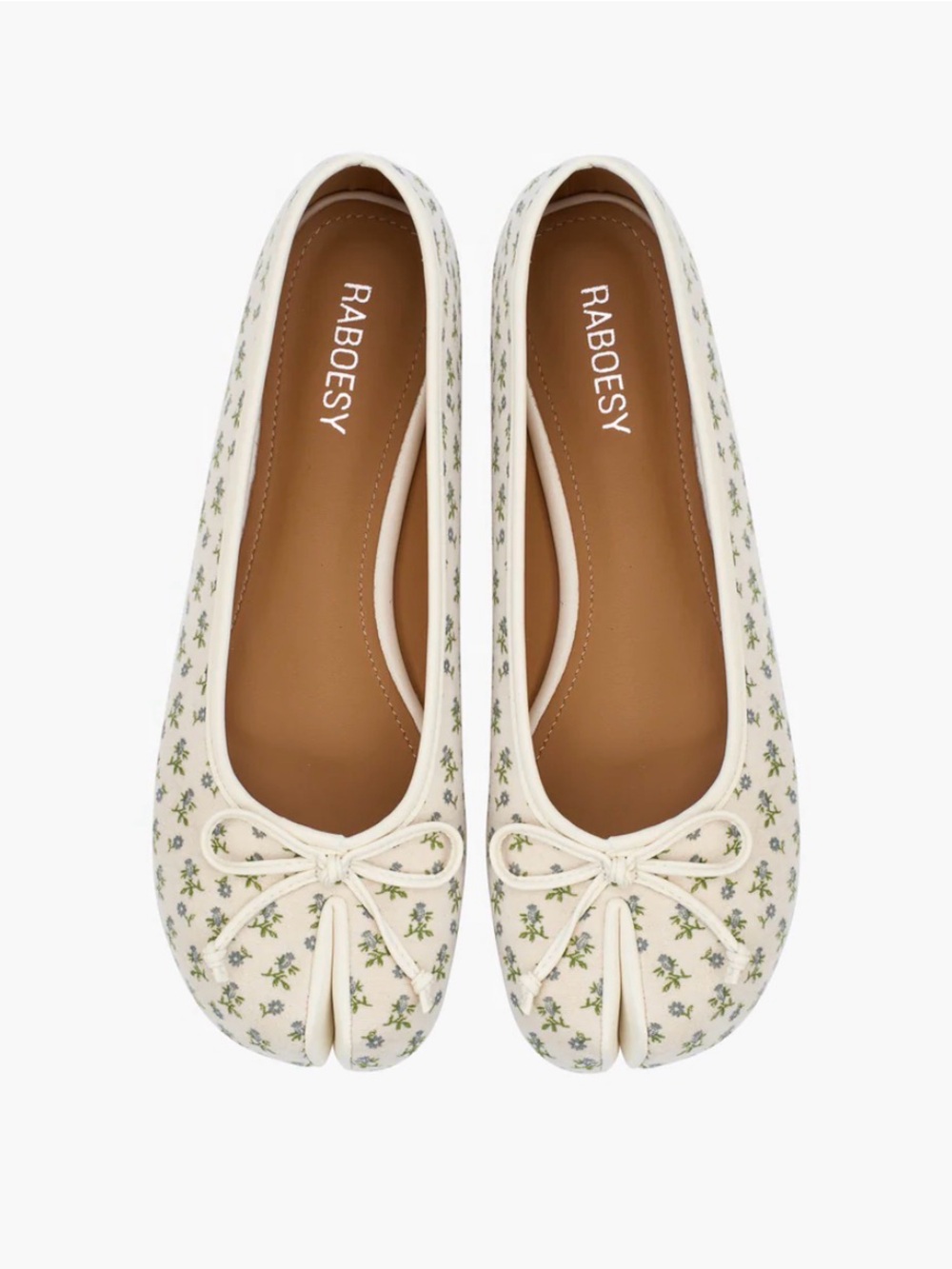Raboesy Women's Cream Floral Ballet Flats